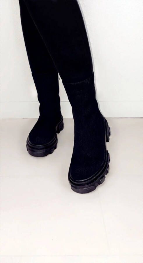 Princi Chicago Zwart Dames Laarzen Hoge Sok Boots met Stevige Zool