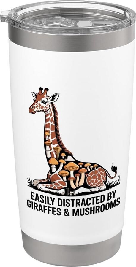 Print paddenstoelen grappige giraffe dubbele wand thermobeker