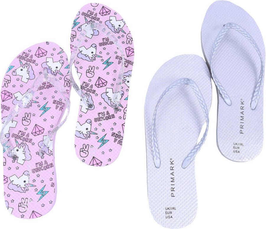 PRODUKT 2x Zilveren teenslippers roze eenhoorns