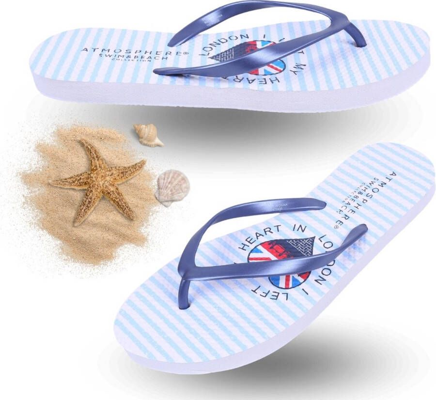 PRODUKT Blauw-wit gestreepte teenslippers Londen