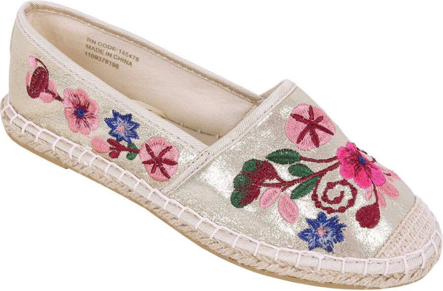 PRODUKT Gouden espadrilles met geborduurde bloemen