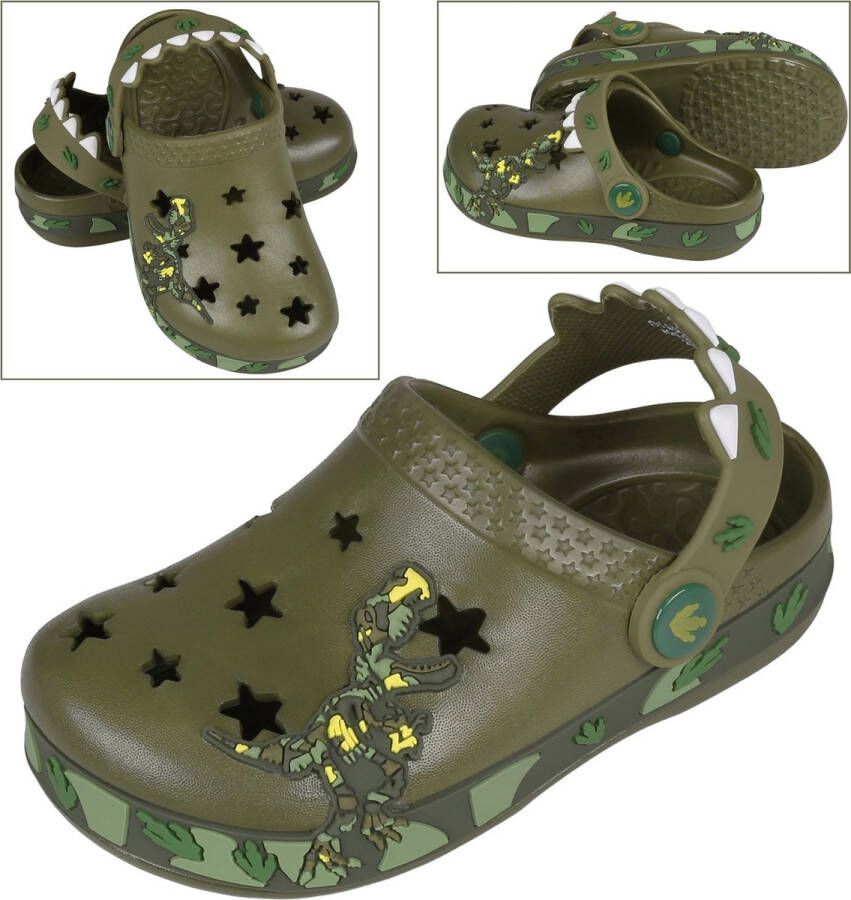 PRODUKT Groene dino slippers voor jongens lichte jongensslippers