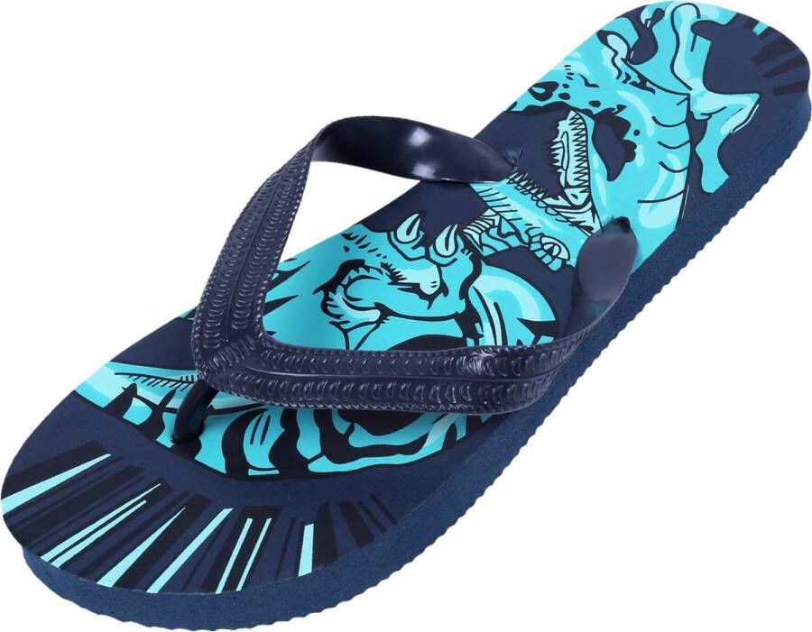 PRODUKT Marineblauwe teenslippers japs voor jongens met dinosaurusafbeelding