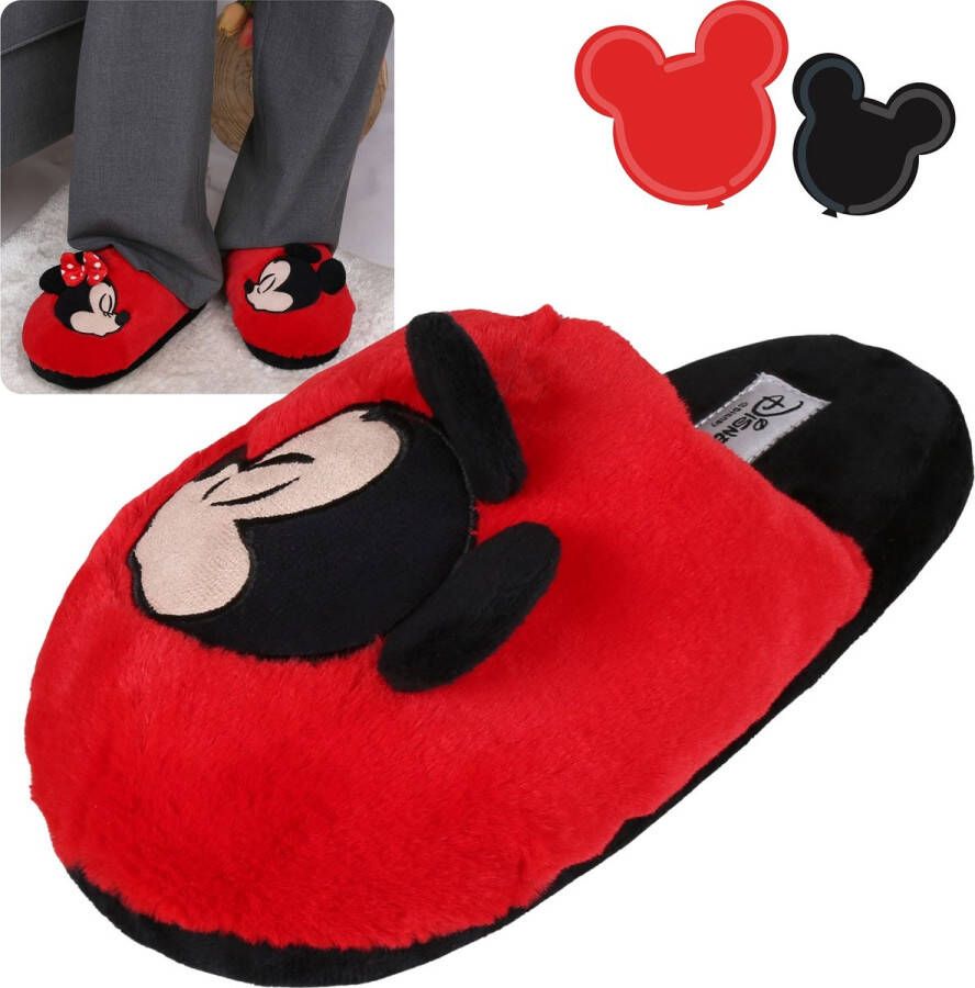 PRODUKT Mickey Mouse Disney Rood-Zwarte Dames Pantoffels Warm met Dikke Zool