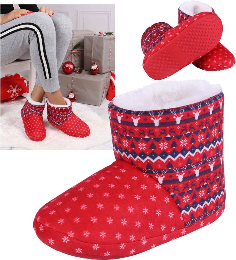 PRODUKT Rode kinderpantoffels pantoffels met feestelijk patroon antislip