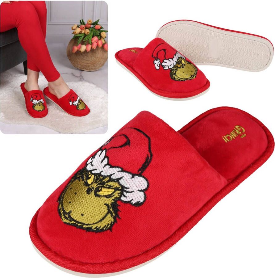 PRODUKT The Grinch Damesslippers rood velours huisschoenen