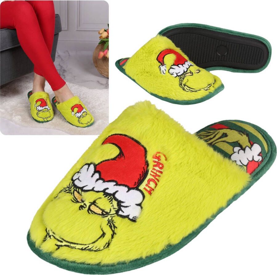 PRODUKT The Grinch pantoffels voor dames groen harige huisschoenen