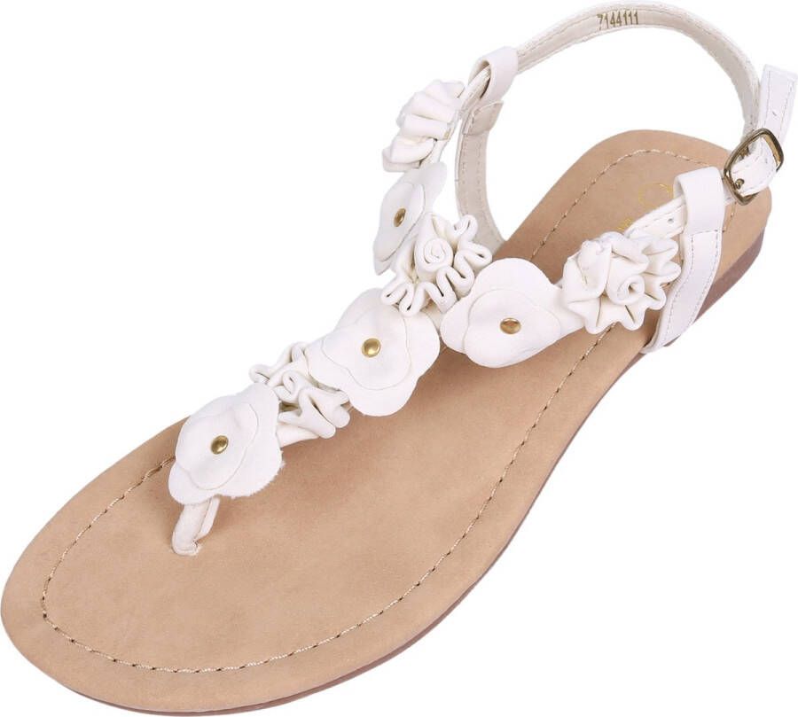 PRODUKT produkt Beige sandalen teenslippers met bloemen