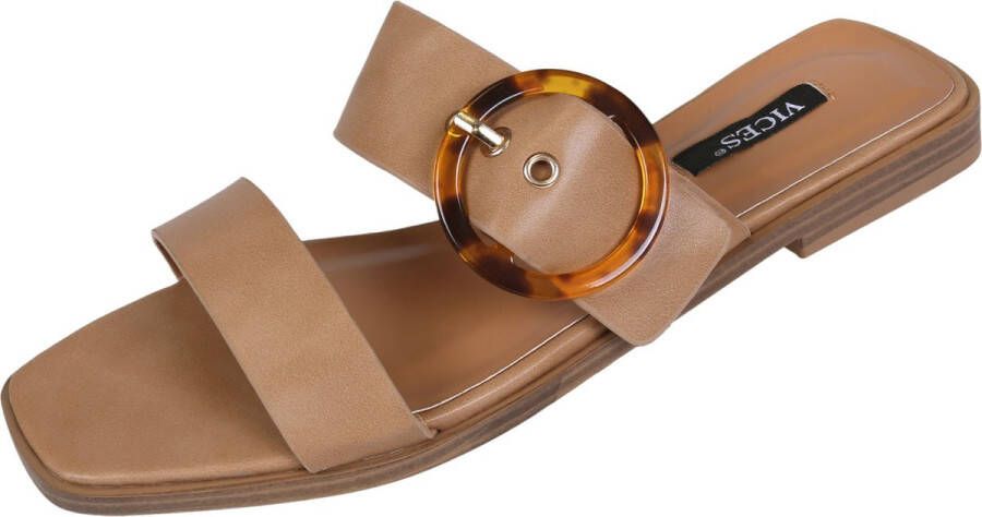 PRODUKT produkt Beige slippers voor dames met decoratieve gesp VICES