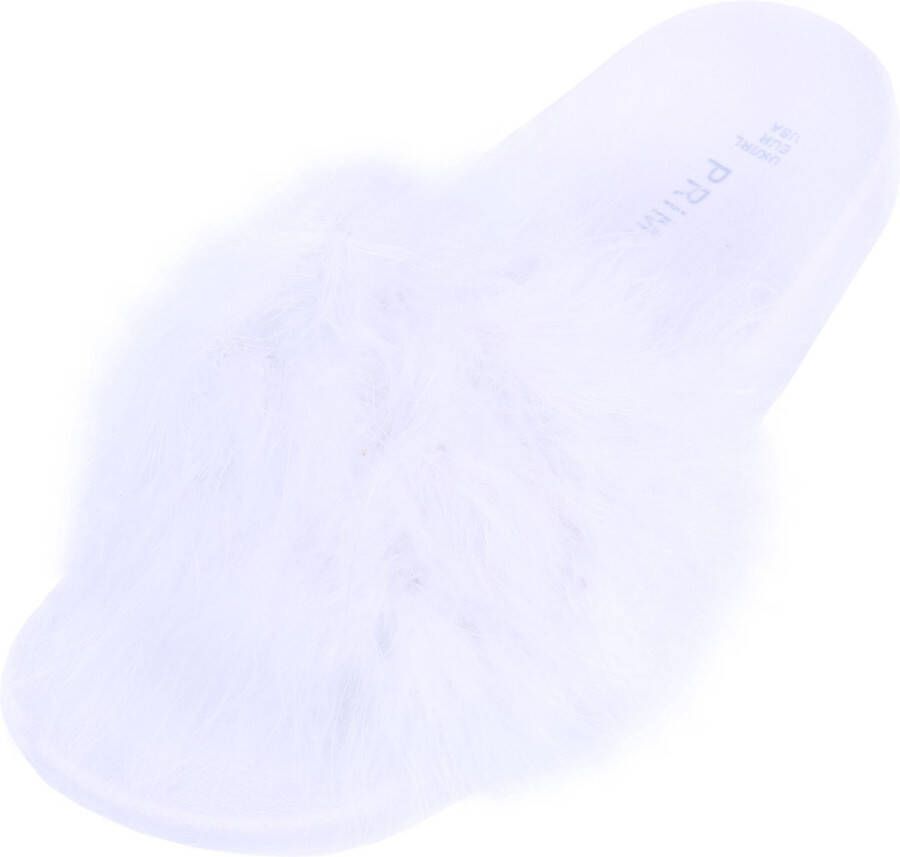 PRODUKT produkt Witte slippers met veren
