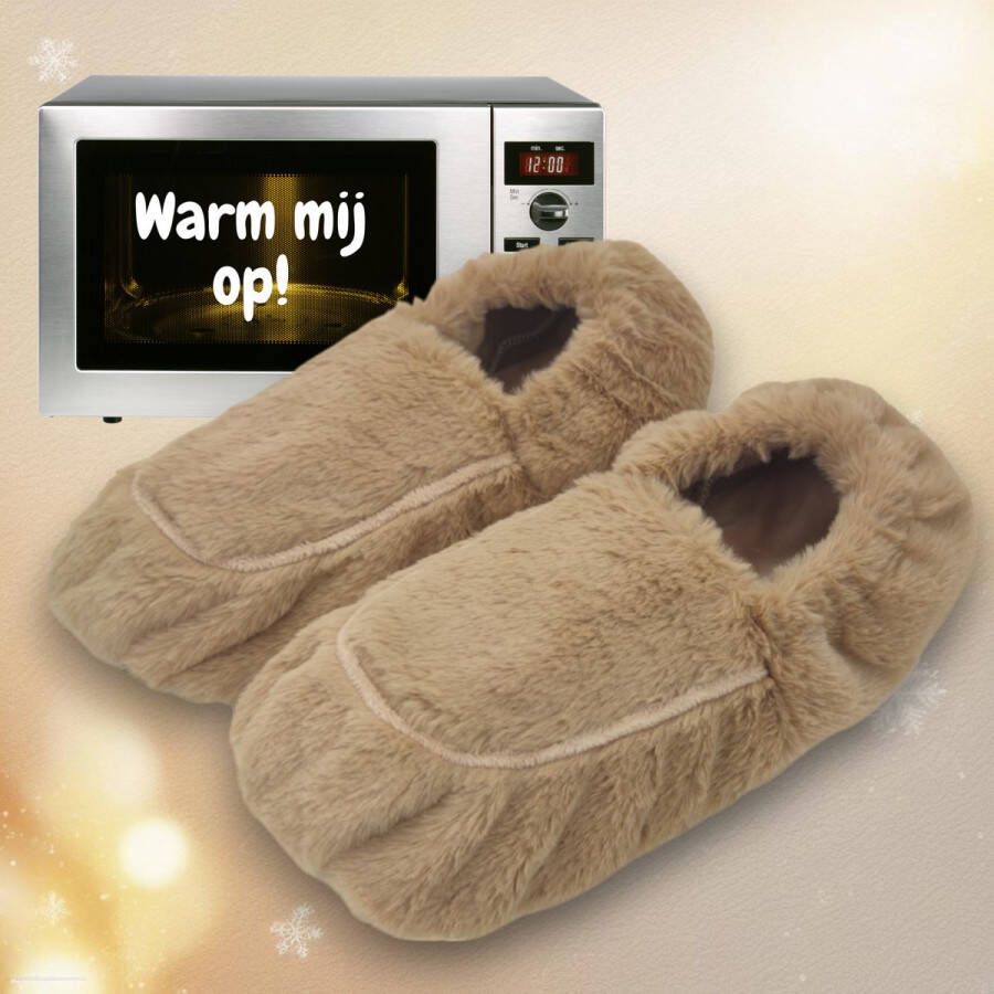 Prostec Magnetron sloffen Verwarmde pantoffels Dames en Heren Warme Voeten Opwarm sloffen One Size Fits All T m Lavendel en Lijnzaad Vulling Bruin