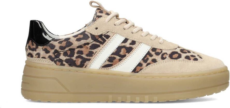 PS Poelman ANEMONE Dames Sneakers Bruin Met Dierenprint