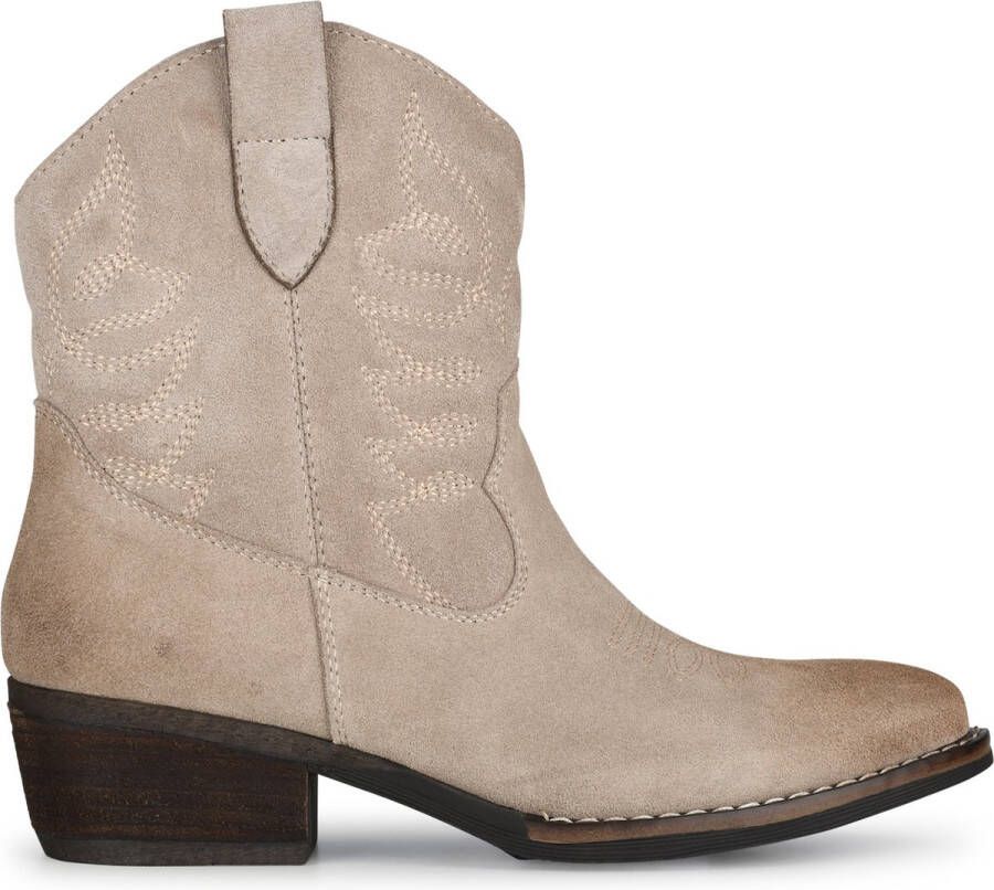 POELMAN Suède westernlaars met rits Beige Suede Western Dames
