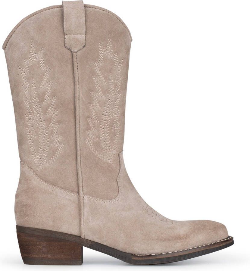 POELMAN Hoge suède westernlaars met rits Beige Suede Cowboy laarzen Dames - Foto 2