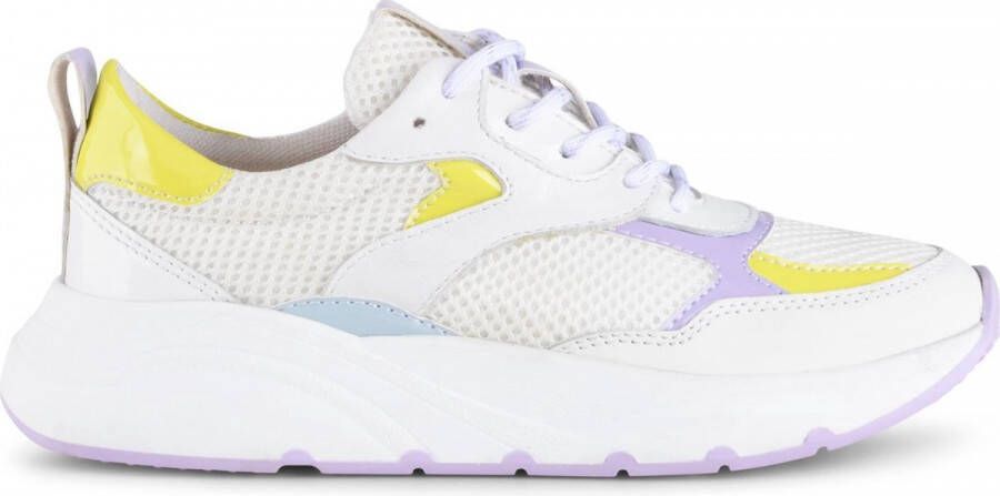 PS Poelman Cibel 36 Dames Leren Chunky Runner Sneaker van Mesh en Lakleer Wit Lila Geel