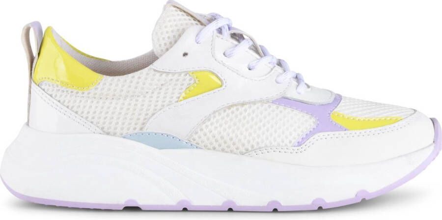 PS Poelman Cibel 36 Dames Leren Chunky Runner Sneaker van Mesh en Lakleer Wit Lila Geel
