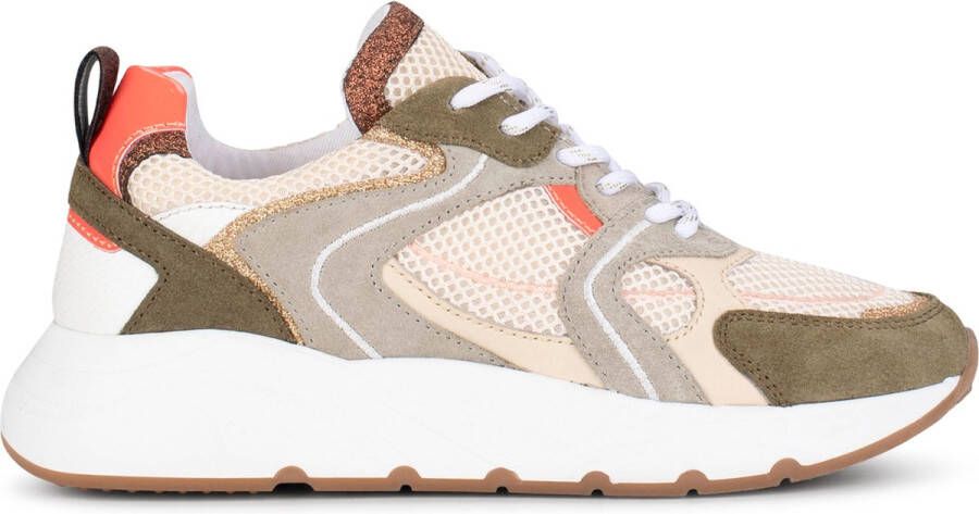 PS Poelman Cibel chunky leren sneakers met glitters kaki multi