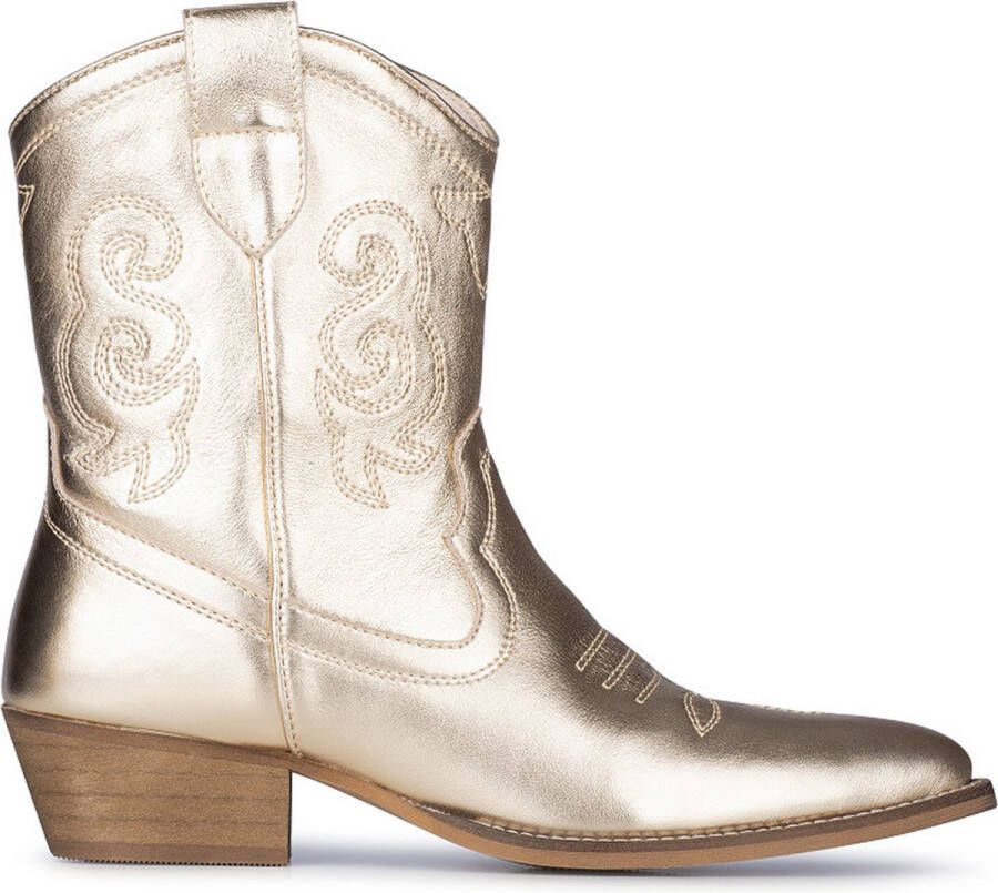 PS Poelman Dames Cowboylaarzen Western Goud Leer Metallic
