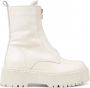 PS Poelman Dames KIMMY Leren Chunky Chelsea Enkellaarzen met Gouden Front Zipper en Plateauzool Wit Crème - Thumbnail 2