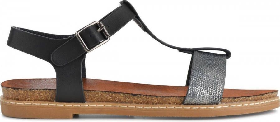 PS Poelman Dames Sandalen Lizzy Zwart met Zilver Metallic Snake Print