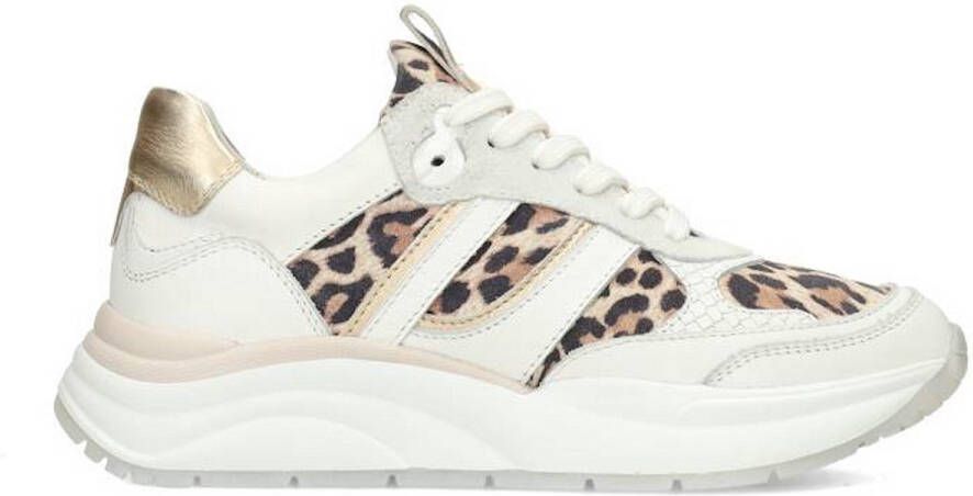 PS Poelman Dames Sneaker Wit Leer Leopard