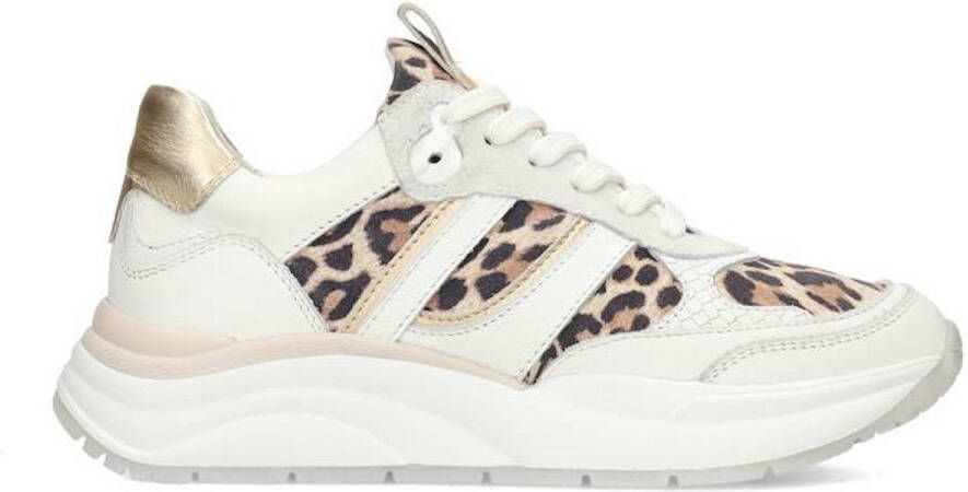 PS Poelman Dames Sneaker Wit Leer Leopard