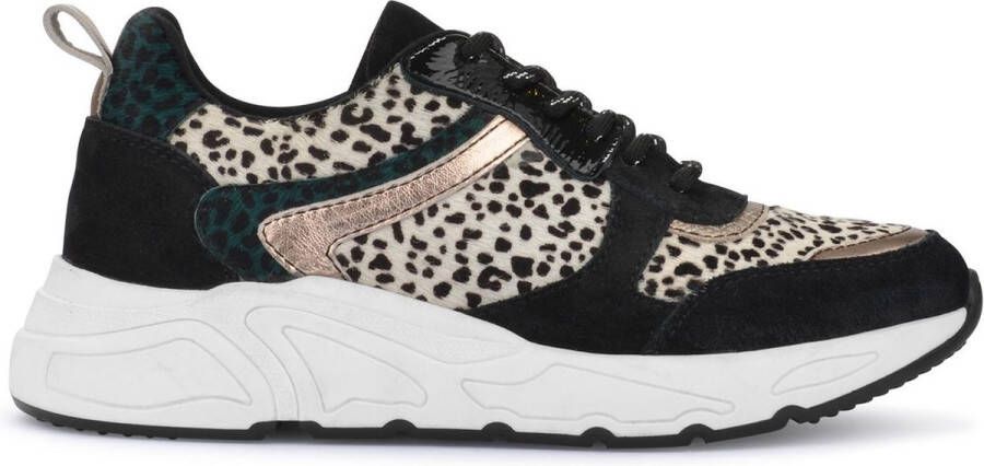 PS Poelman Dames Sneakers Furry Luipaard Print en Metallic Carocel Zwart Multi