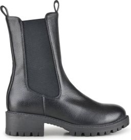 PS Poelman Dames XERA PU Tumbled Imitatieleren Hoge Chelsea Laarzen Boots met Elastiek en Stoere Blokhak- Zwart
