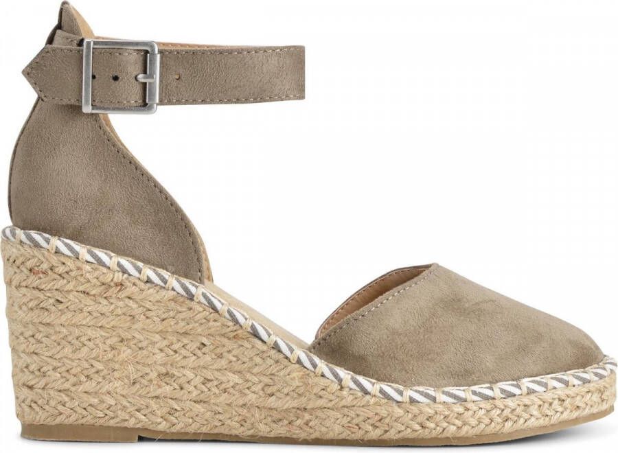 PS Poelman ENID Dames Faux PU Imitatie Suéde Leren Espadrilles met Sleehak Kaki Olijf Groen