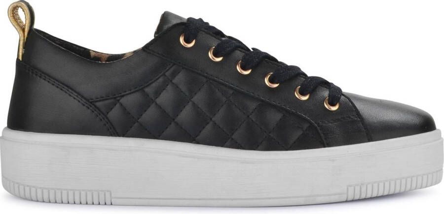 PS Poelman Esquimo Dames Quilted Leren Tennis Sneakers Zwart