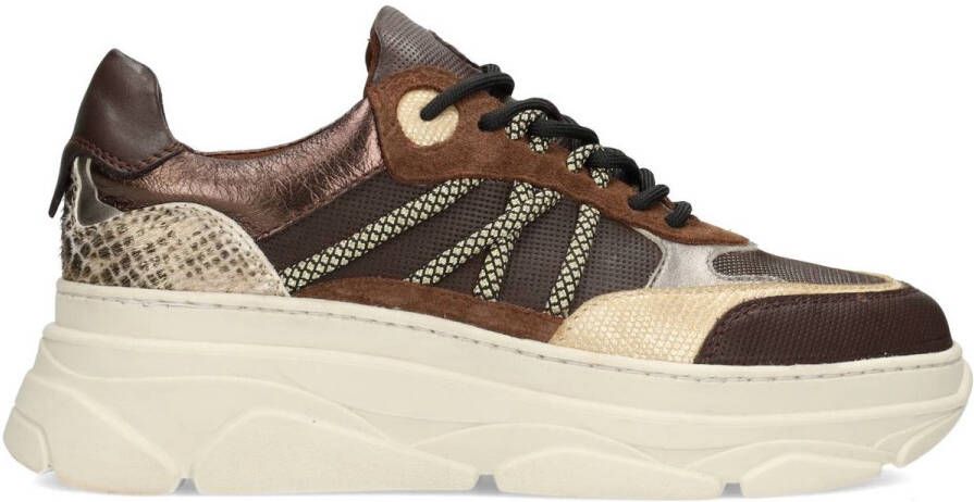 PS Poelman JANA Dames Sneakers Bruin Met Combinatie