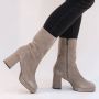 POELMAN Haklaars Beige Suede Enkellaars met hak Dames - Thumbnail 2