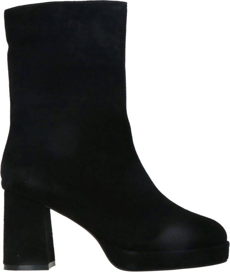 POELMAN Haklaars Zwart Suede Enkellaars met hak Dames
