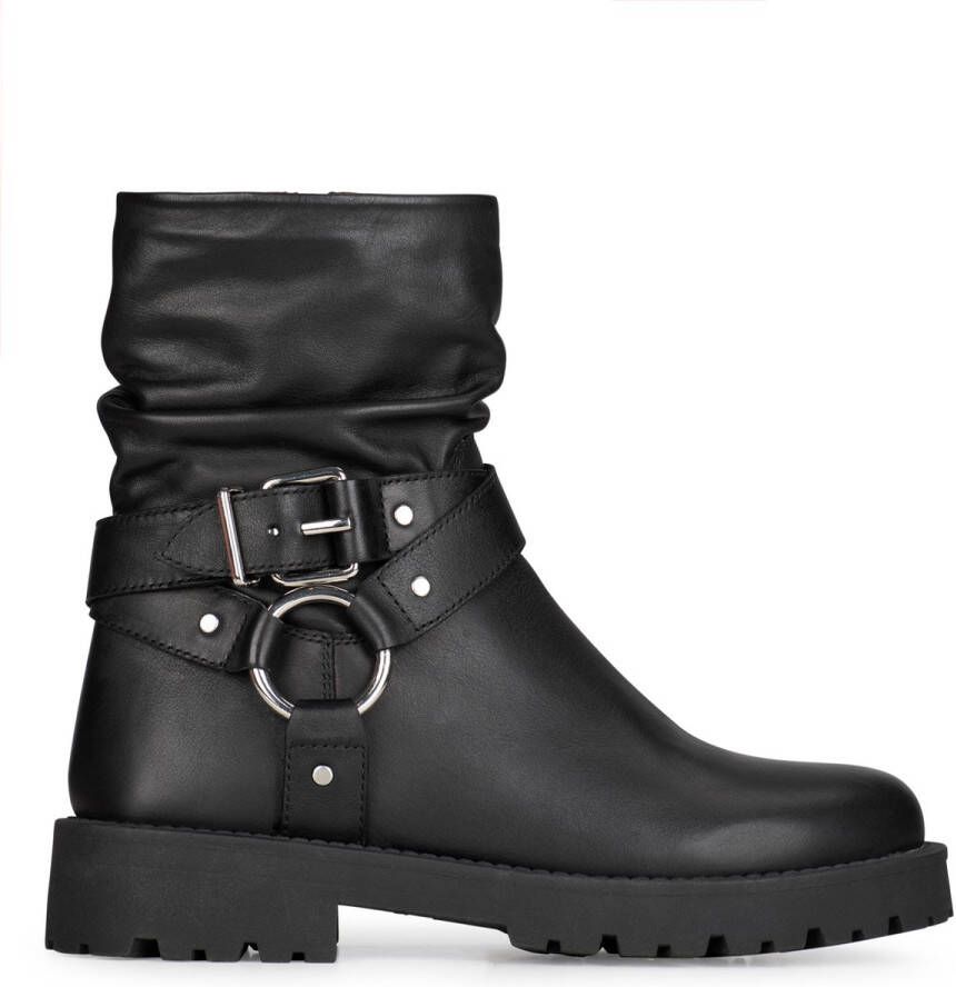 PS Poelman Lein leren bikerboots zwart