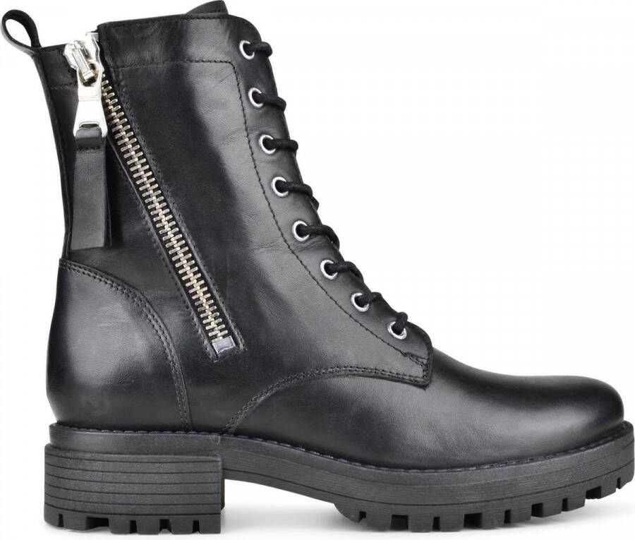 PS Poelman Leren Veterlaarzen met Rits Detail Munich Zwart Dames