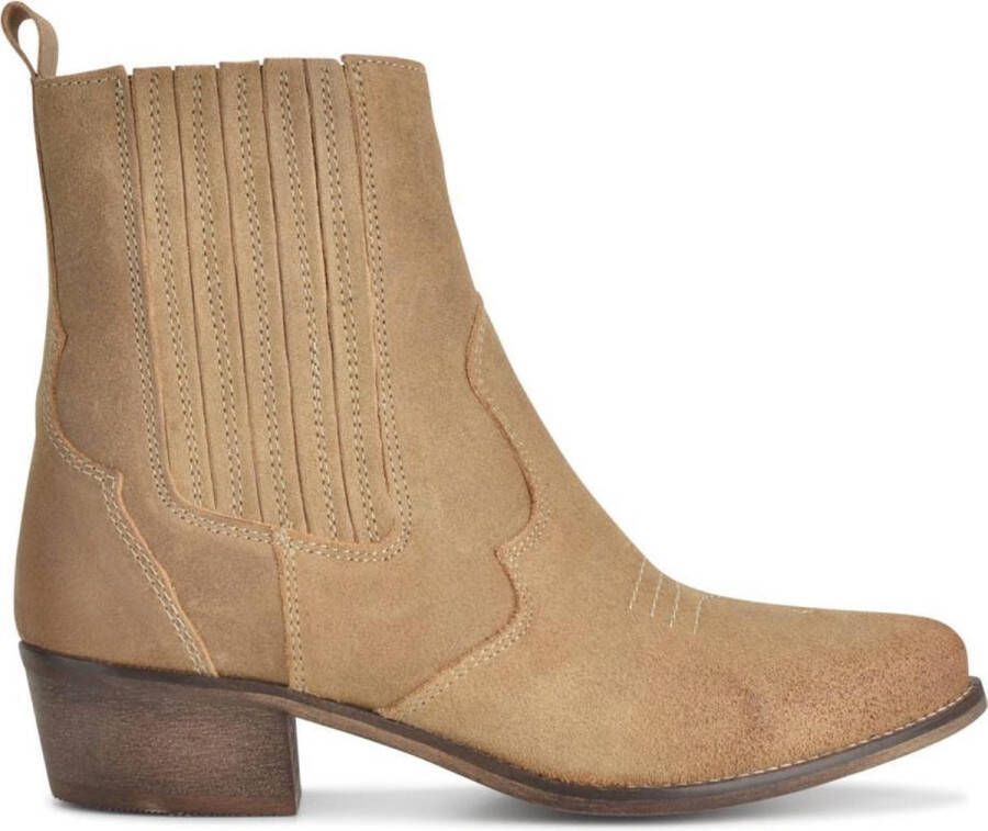 PS Poelman Nolia Dames Leren Western Enkellaarzen Cappuccino Beige