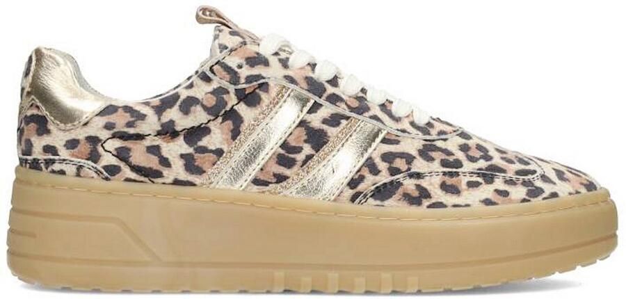 PS Poelman Anemone leren sneakers met panterprint beige