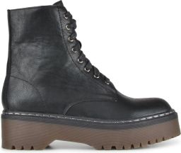 PS Poelman Dames DOLIS PU Imitatieleren Chunky Veter Laarzen Boots met Rits Zwart