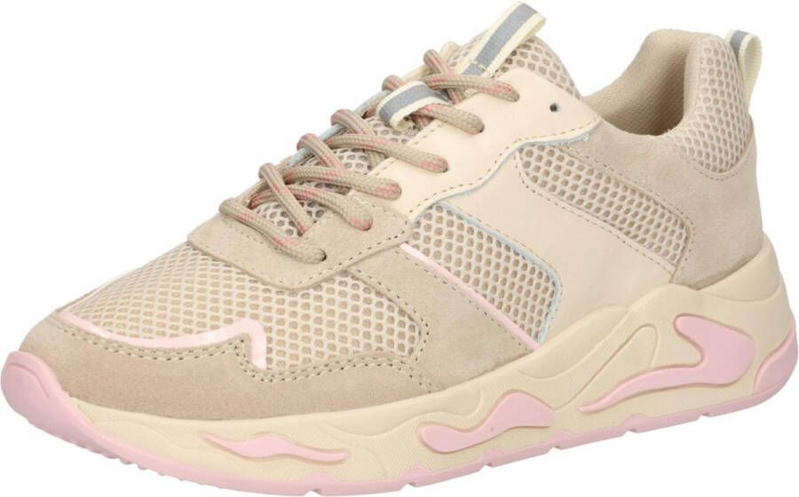 PS Poelman Dames MINION Nude Combo Mesh Suède Leren Runner Sneakers met Lakleer Details Beige Taupe Roze Multi - Foto 6