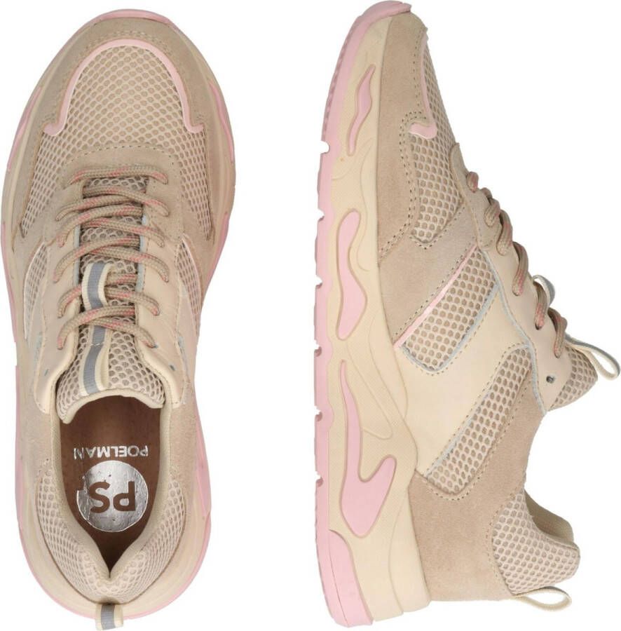 PS Poelman Dames MINION Nude Combo Mesh Suède Leren Runner Sneakers met Lakleer Details Beige Taupe Roze Multi - Foto 2
