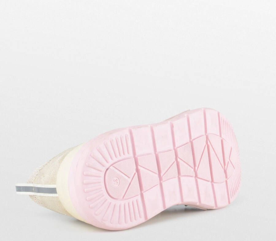 PS Poelman Dames MINION Nude Combo Mesh Suède Leren Runner Sneakers met Lakleer Details Beige Taupe Roze Multi - Foto 4