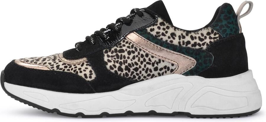 PS Poelman Dames Sneakers Furry Luipaard Print en Metallic Carocel Zwart Multi