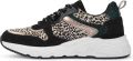 PS Poelman Dames Sneakers Furry Luipaard Print en Metallic Carocel Zwart Multi - Zwart