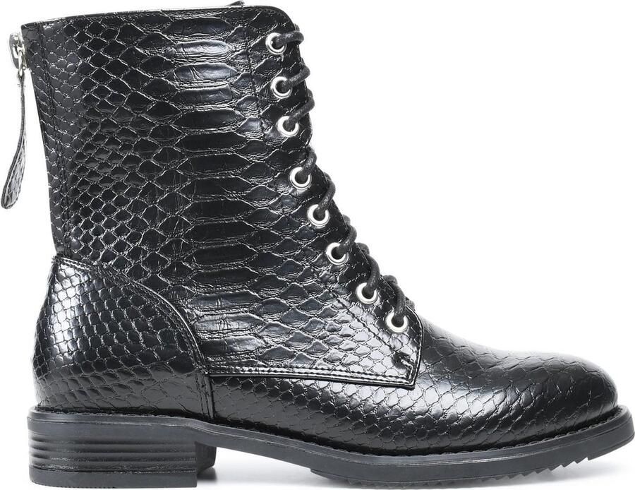 PS Poelman Dames YARI PU Imitatieleren Slangenprint Veter Laarzen Boots met Ritsstluiting Zwart