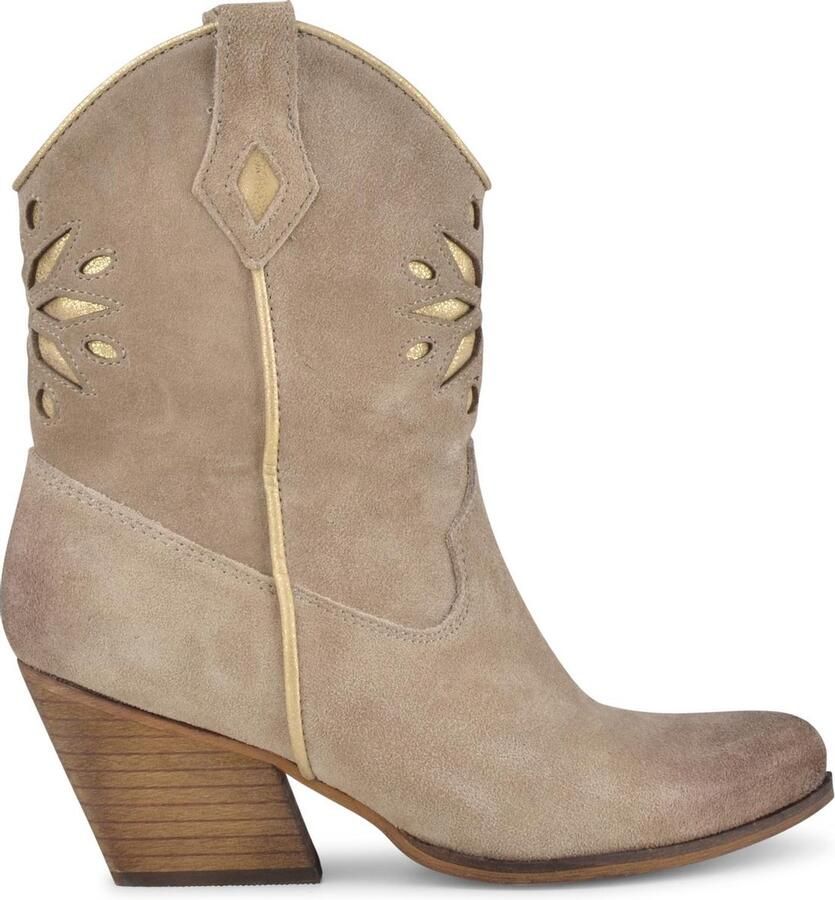 PS Poelman Dixie Dames Leren Suéde Cowboy Western Laarzen Bruin Beige Taupe