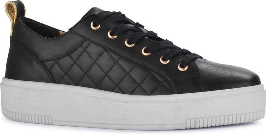 PS Poelman Esquimo Dames Quilted Leren Tennis Sneakers Zwart - Foto 5