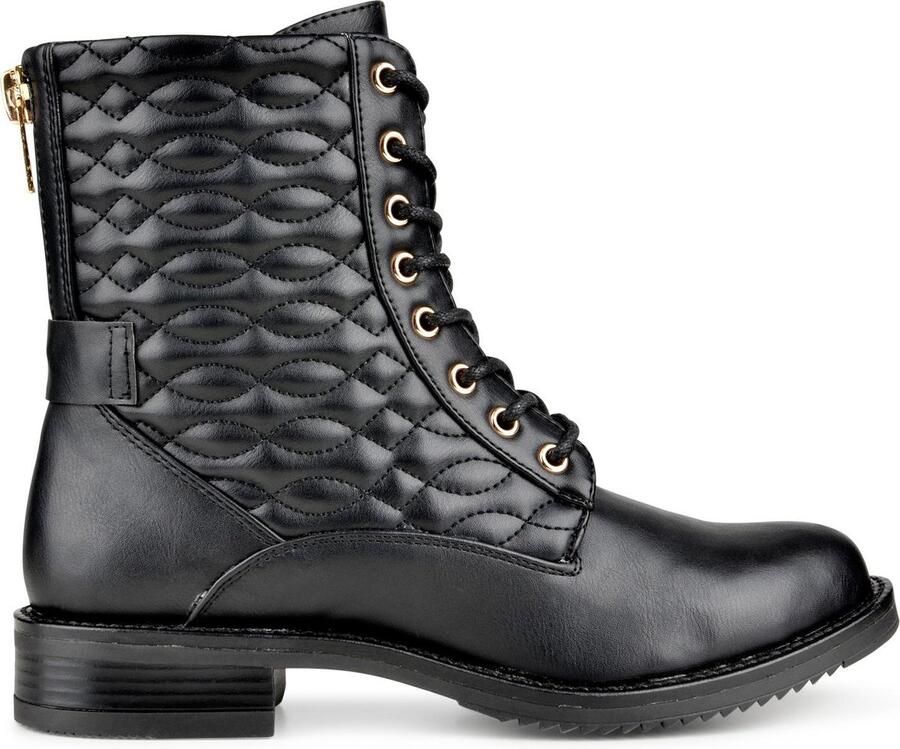 PS Poelman Faux PU Dames Imitatie Leer Veterlaarzen met Quilted en Padded Design Conan Zwart