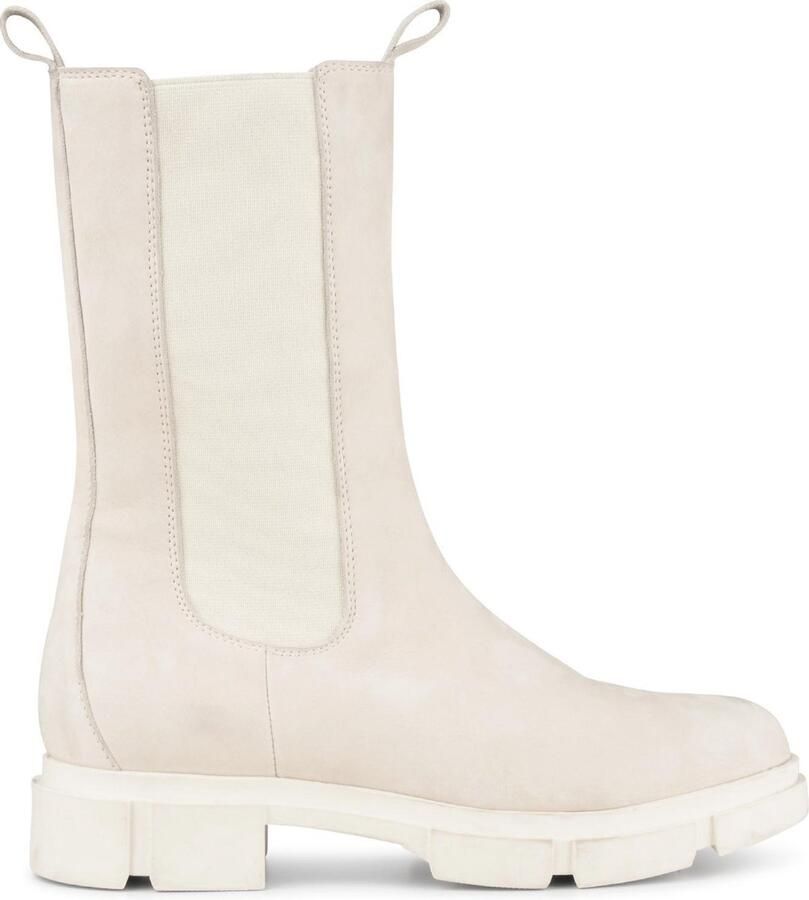 PS Poelman Lynn Dames Nubuck Leren Chelsea Enkellaarzen met Elastiek Licht Beige Taupe