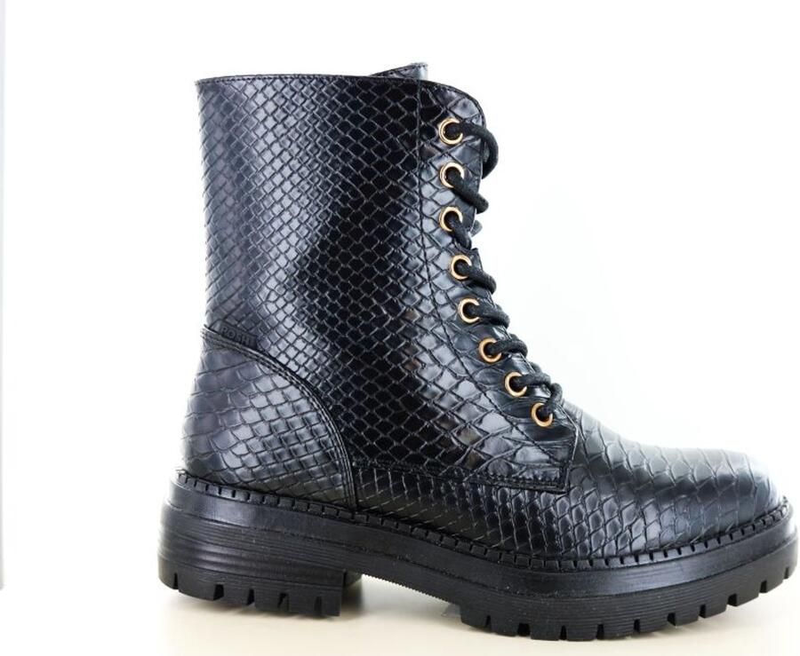 POSH by Poelman Door veterboots met slangenprint zwart