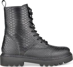 PS Poelman Saturno Dames Leren Veterlaarzen met Snake Print Zwart Snake